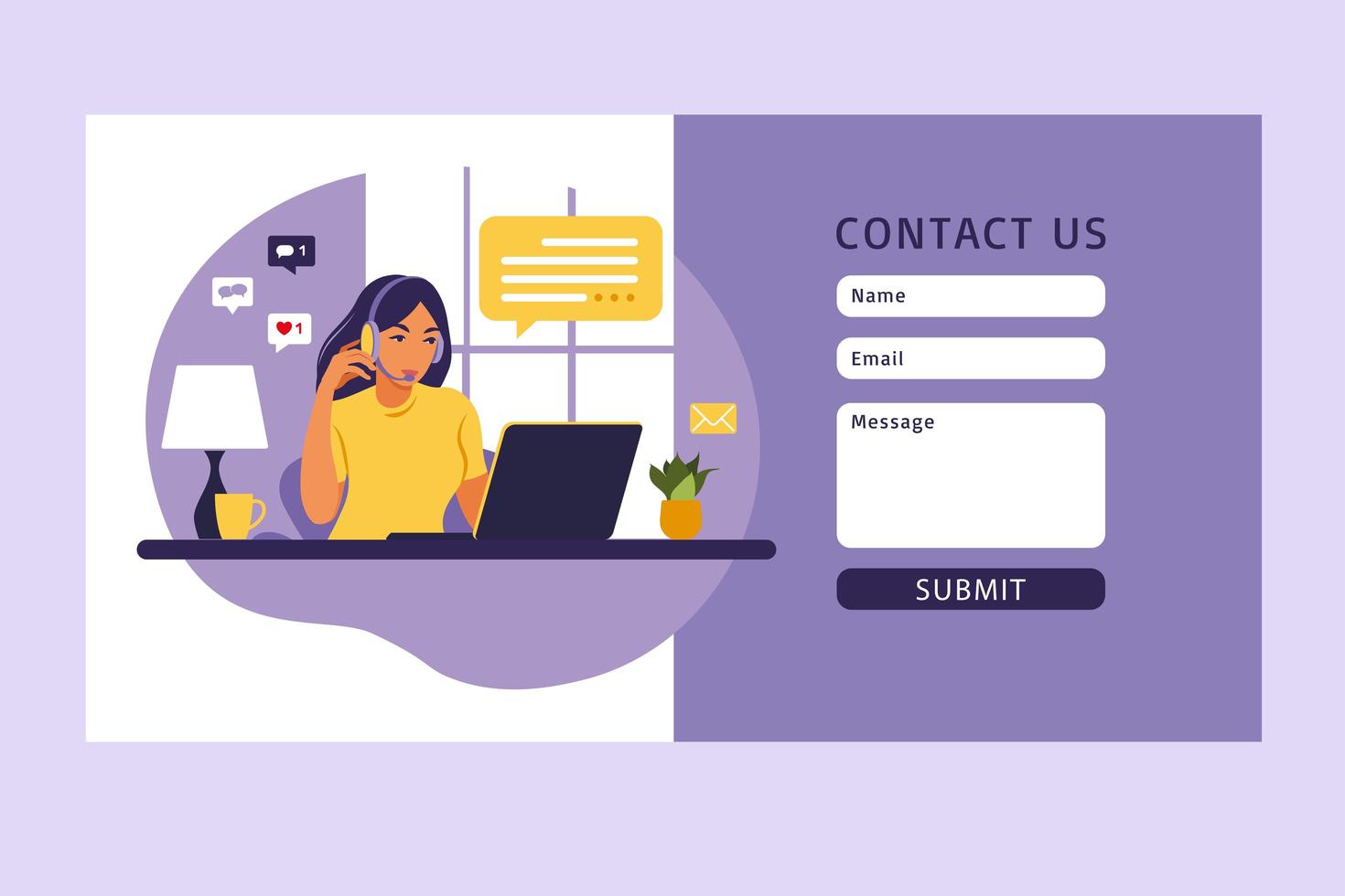 Contact us form . Landing page online customer support . vector