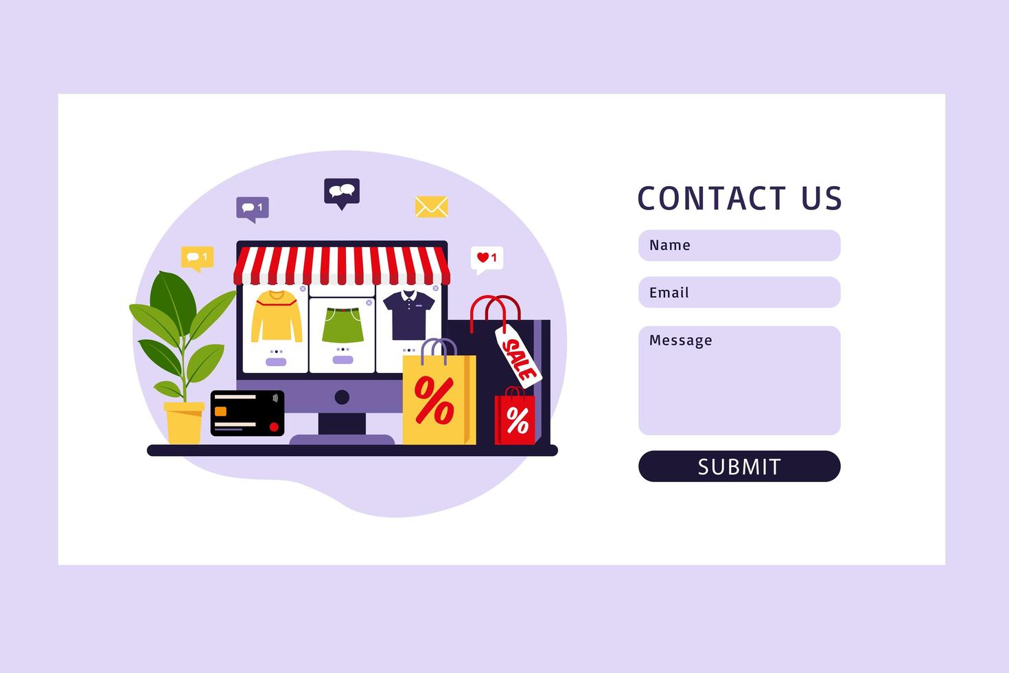 Contact us form. Online shopping. Modern flat concept for web design. vector