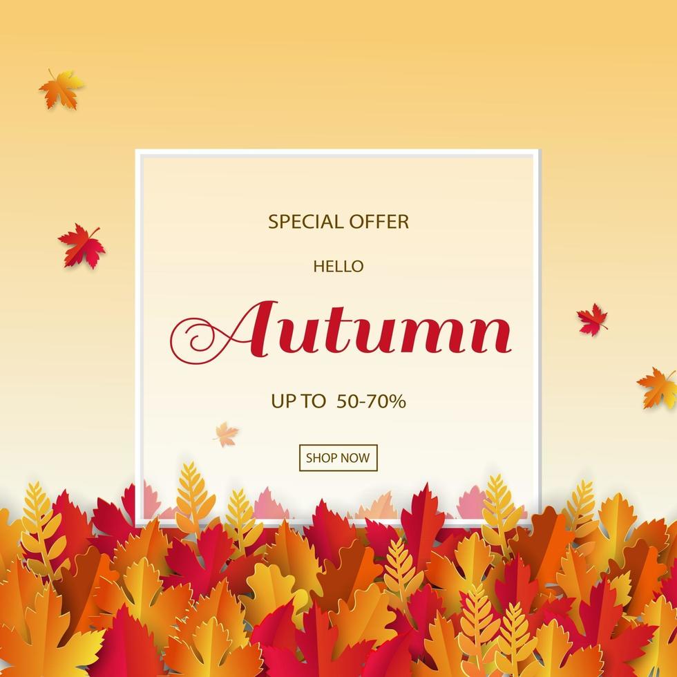 Autumn or Fall sale banner background with colorful leaves vector