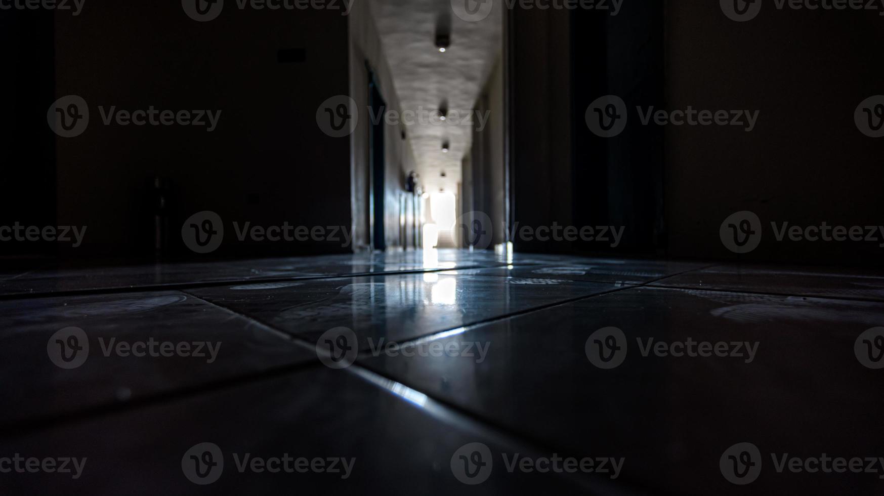 footprints on the floor in an empty abandoned office during isolation photo