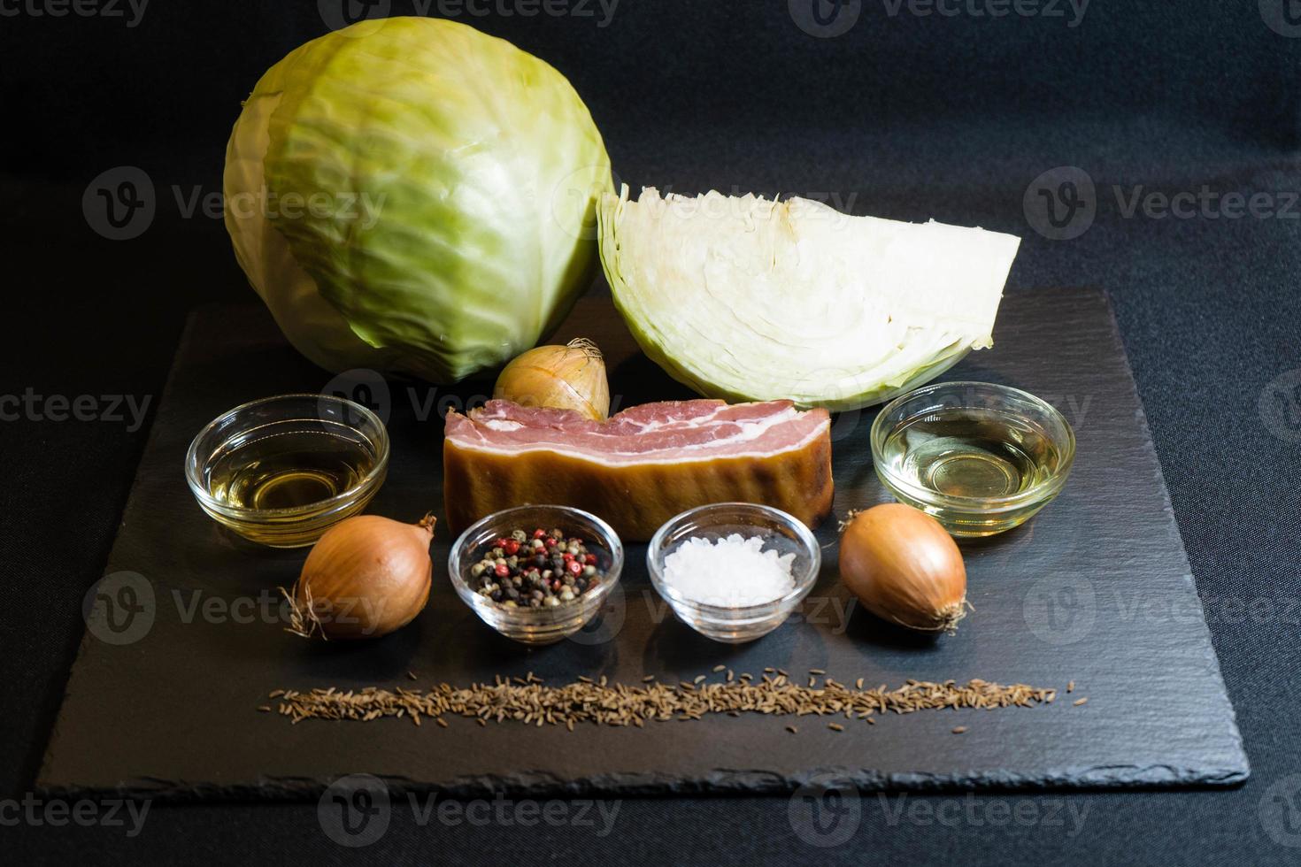 pork knuckle with sauerkraut and bread photo