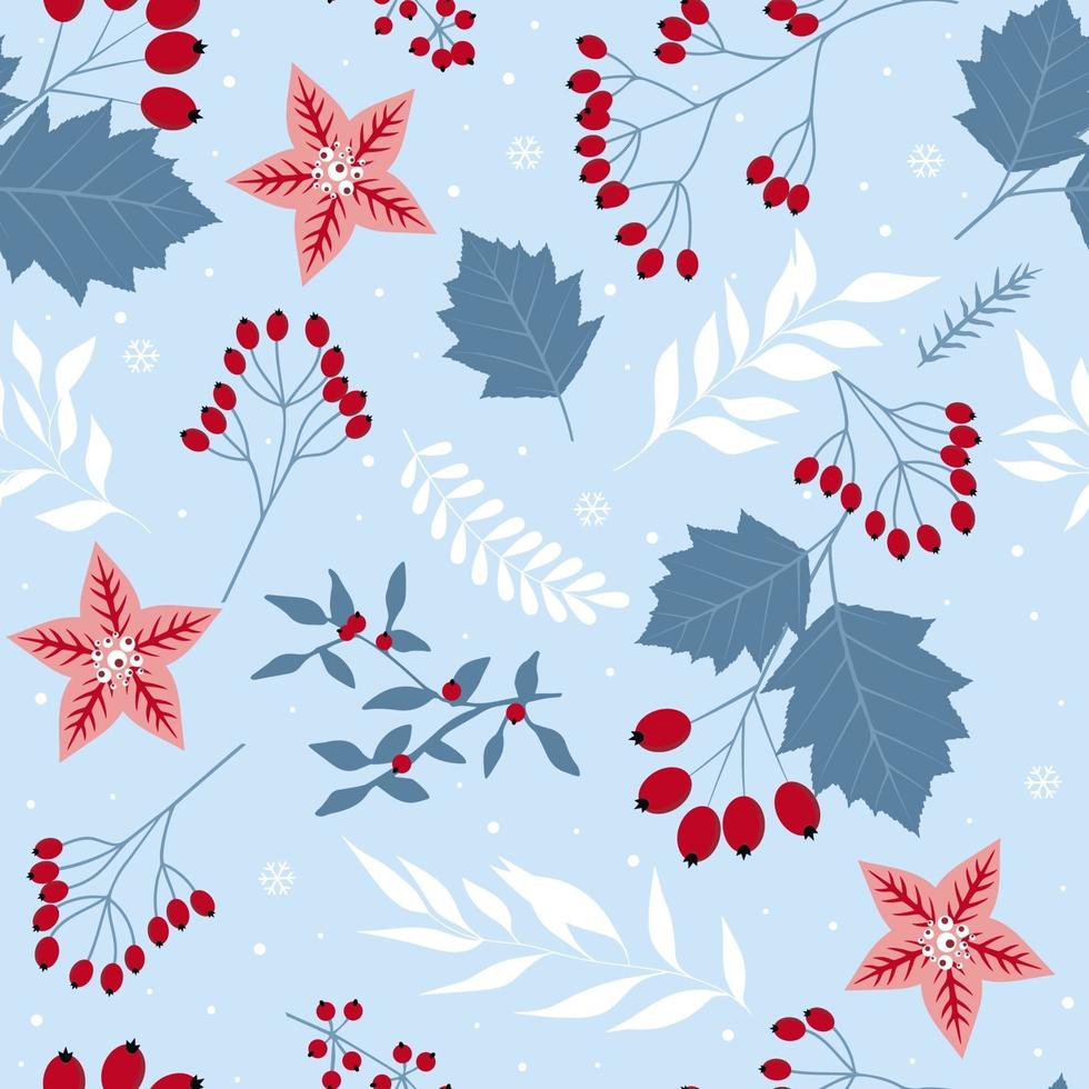 Seamless Christmas holiday cute floral elements, flowers, leaves vector