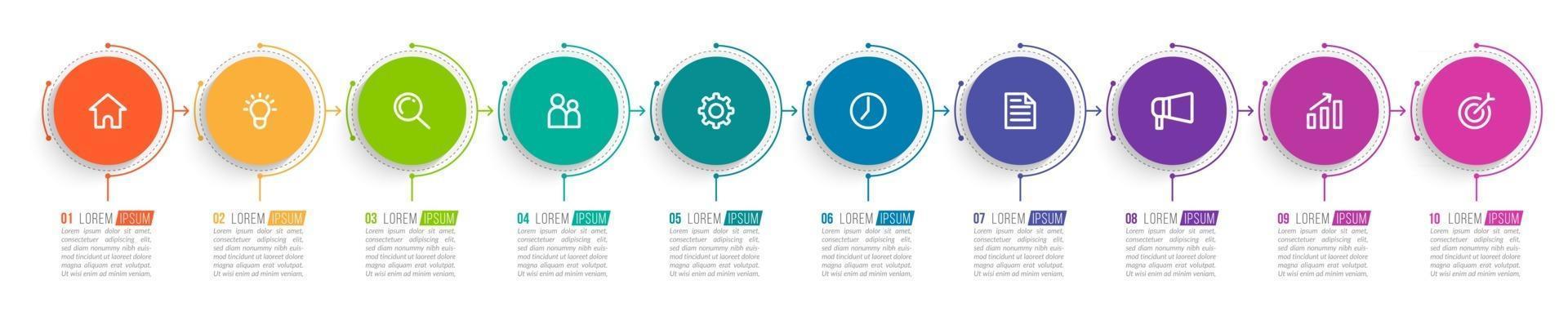 Infografía de 10 pasos para presentación empresarial. vector