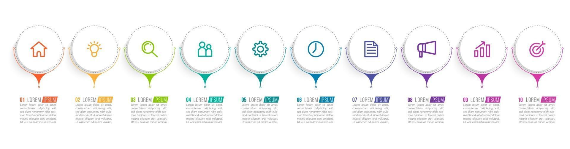 Infografía de 10 pasos para presentación empresarial. vector