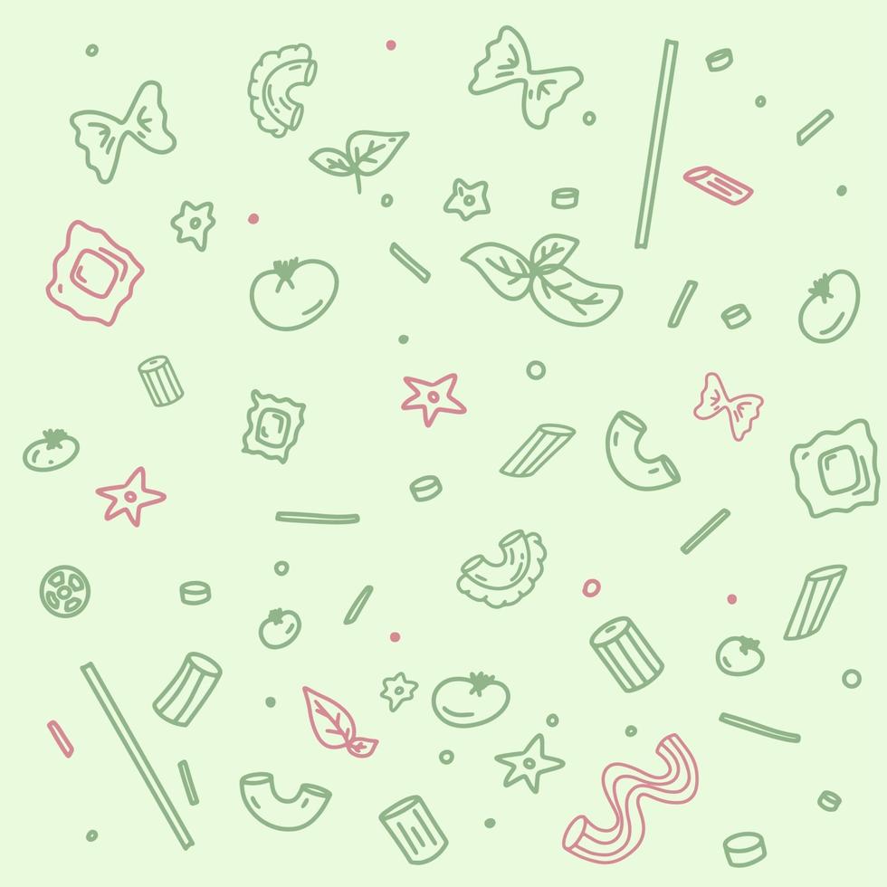 pattern with various pasta types. vector