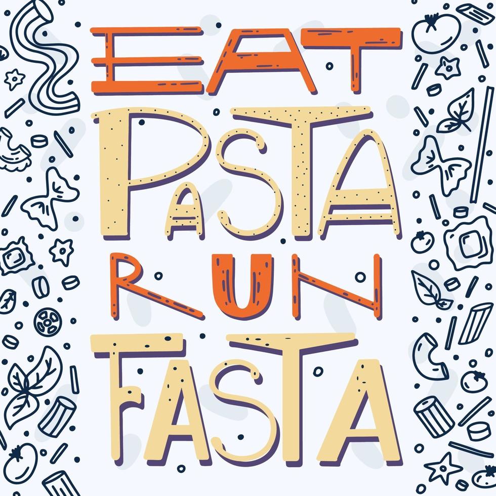 comer pasta ejecutar fasta vector dibujado a mano letras