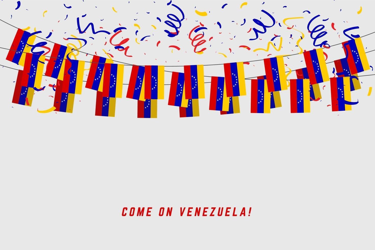 bandera de venezuela garland con confeti sobre fondo gris. vector