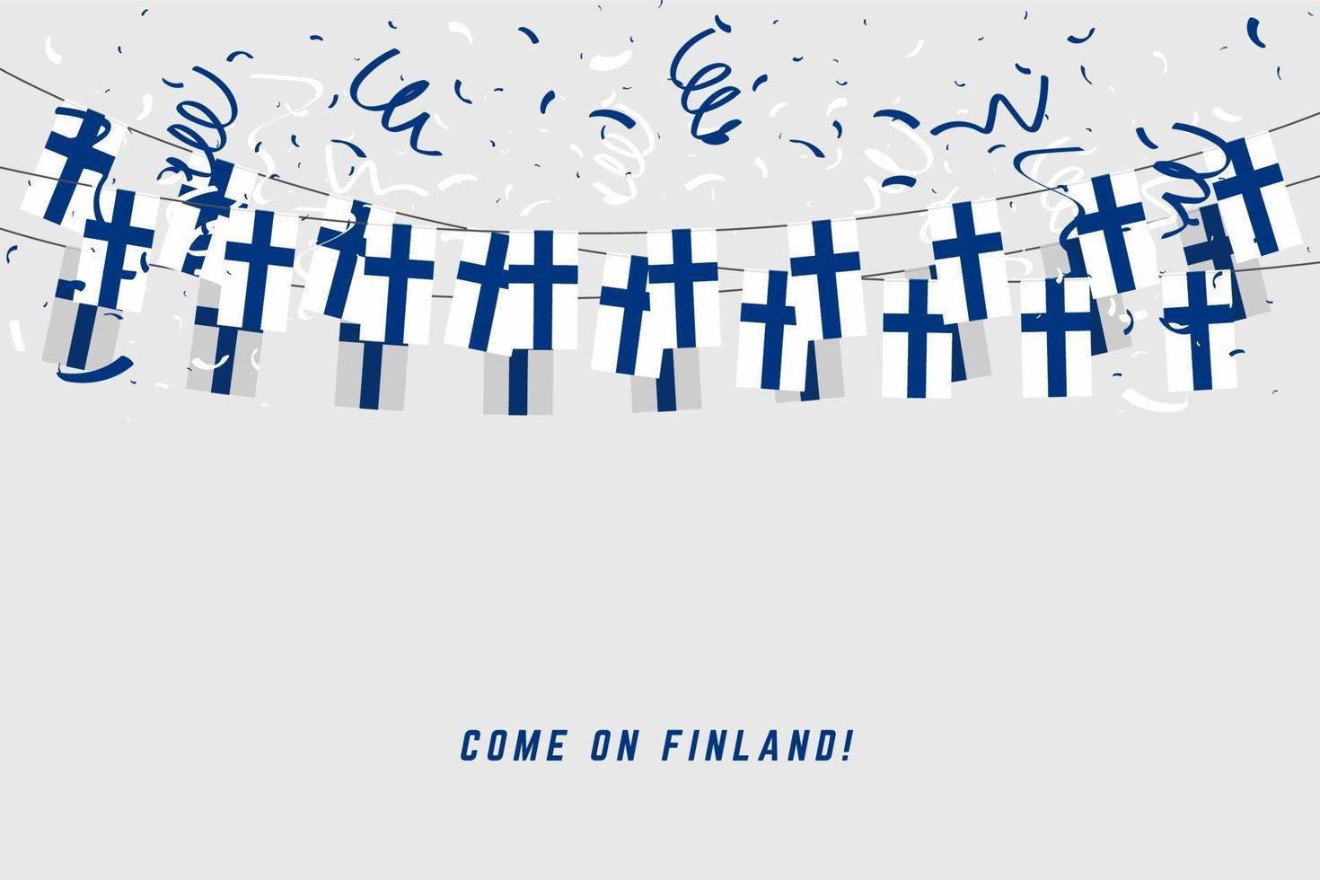 Bandera de la guirnalda de Finlandia con confeti sobre fondo gris. vector