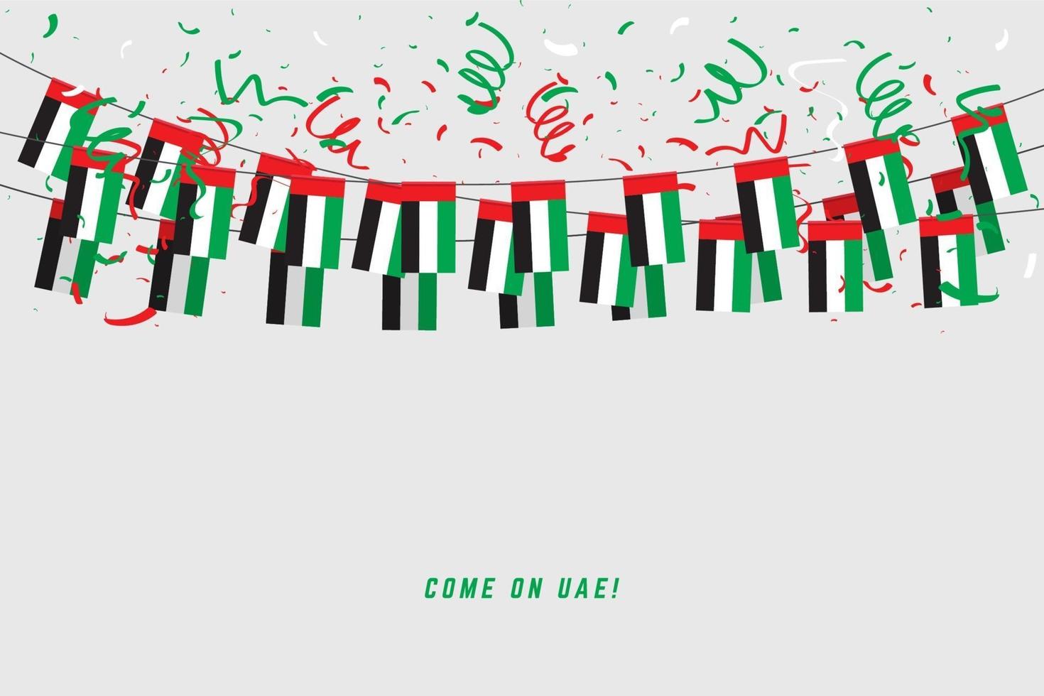 UAE garland flag with confetti on white background. vector