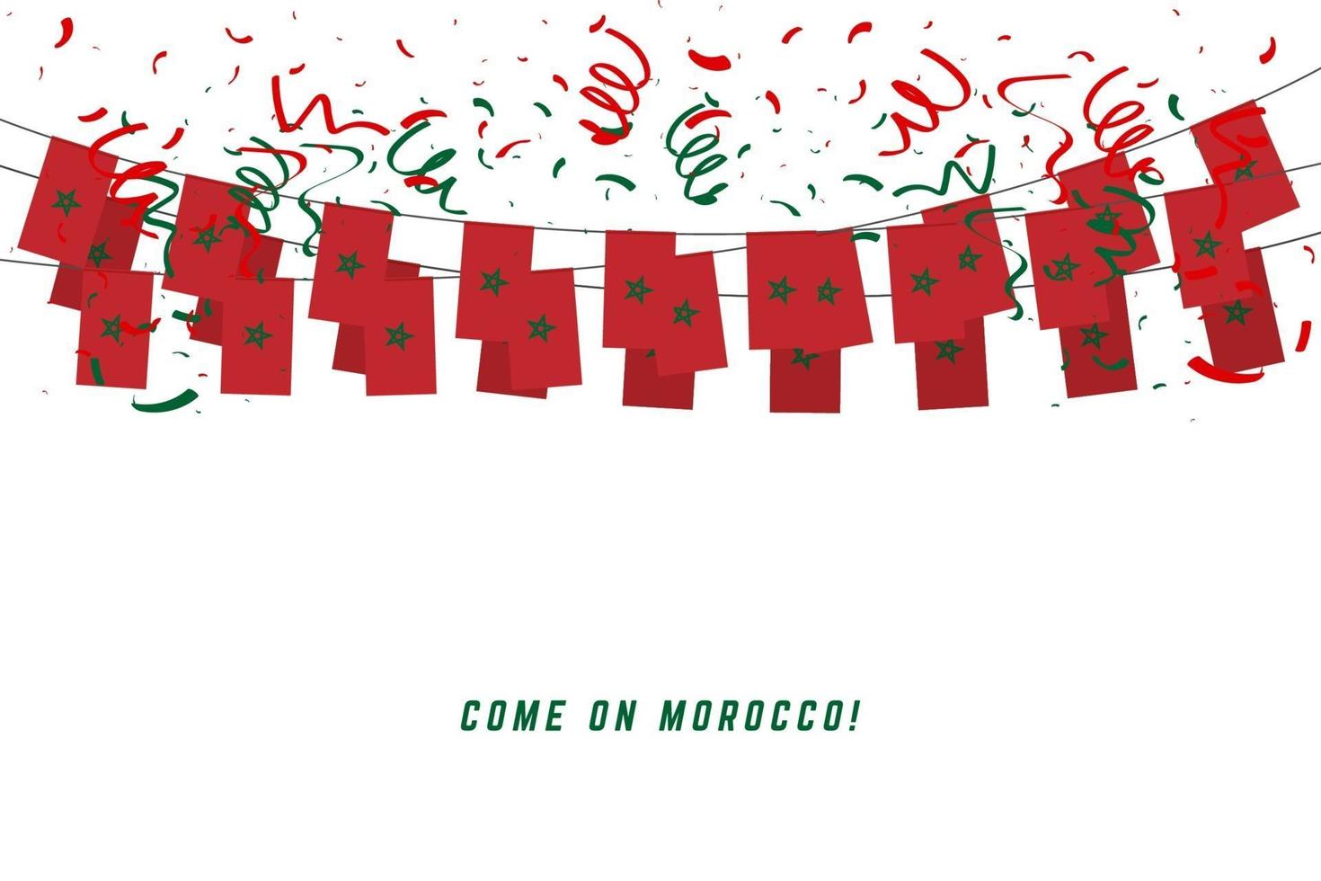 Morocco garland flag with confetti on white background. vector