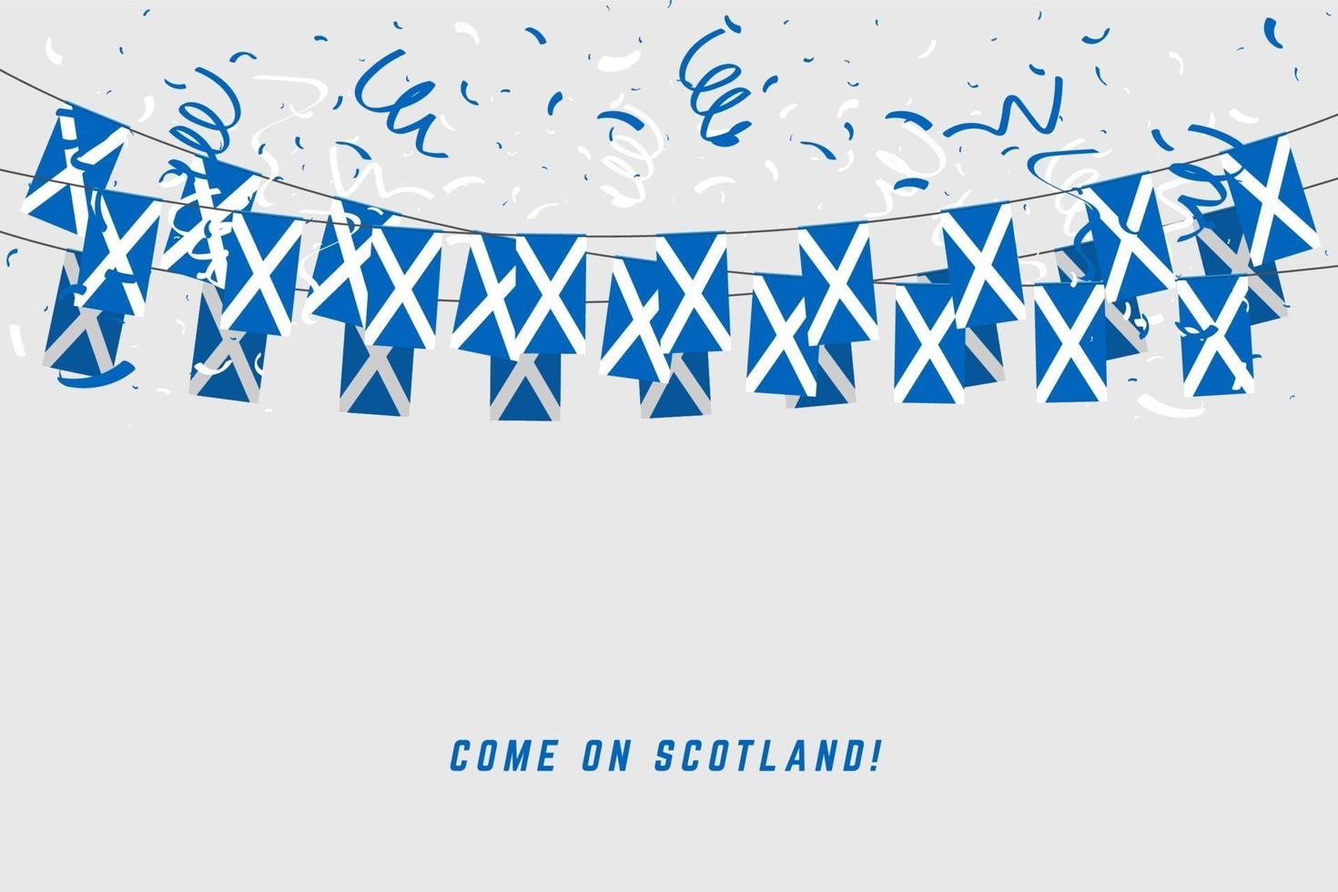 bandera de guirnalda de escocia con confeti sobre fondo gris. vector