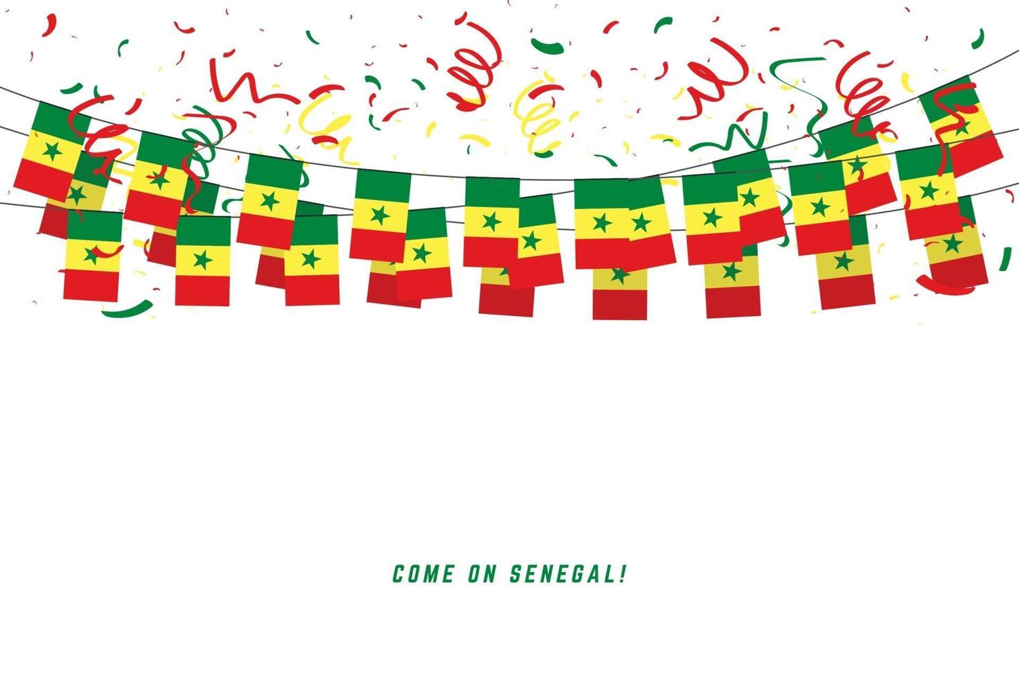 Senegal garland flag with confetti on white background. vector