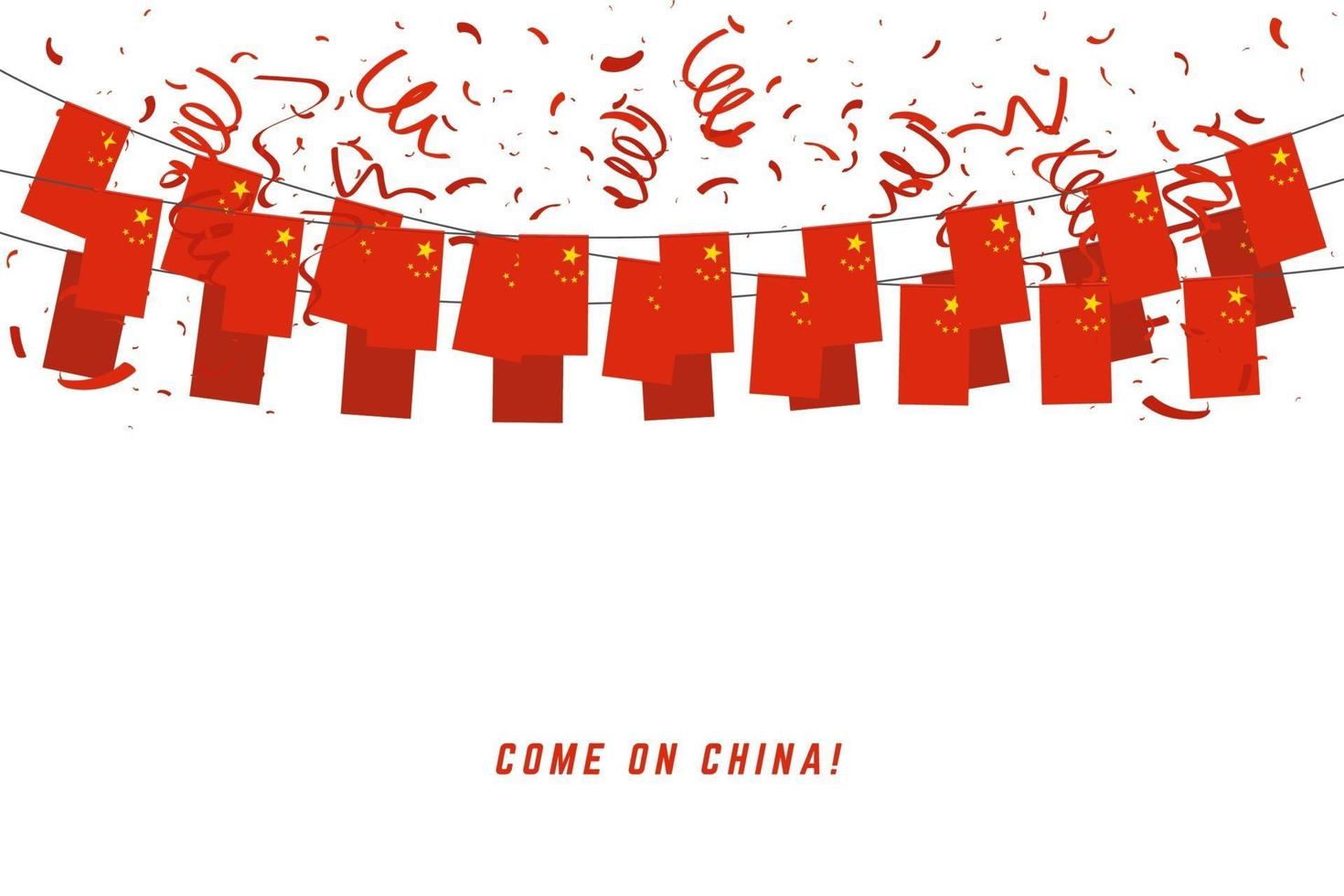 Bandera de guirnalda de China con confeti sobre fondo blanco. vector