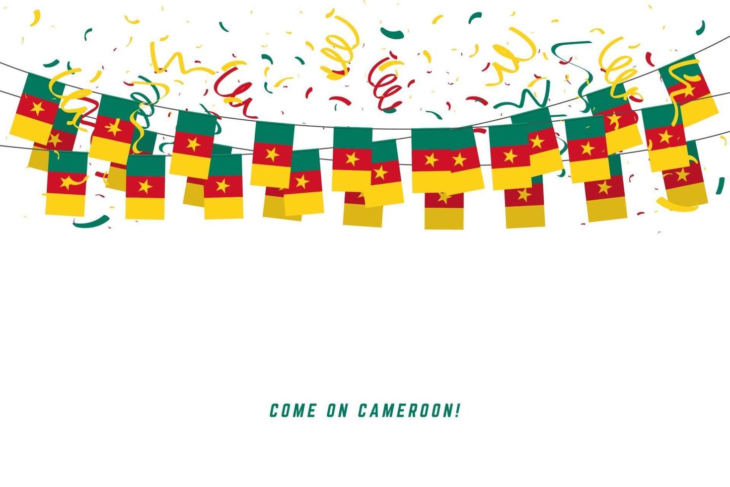 Bandera de Camerún Garland con confeti sobre fondo blanco. vector