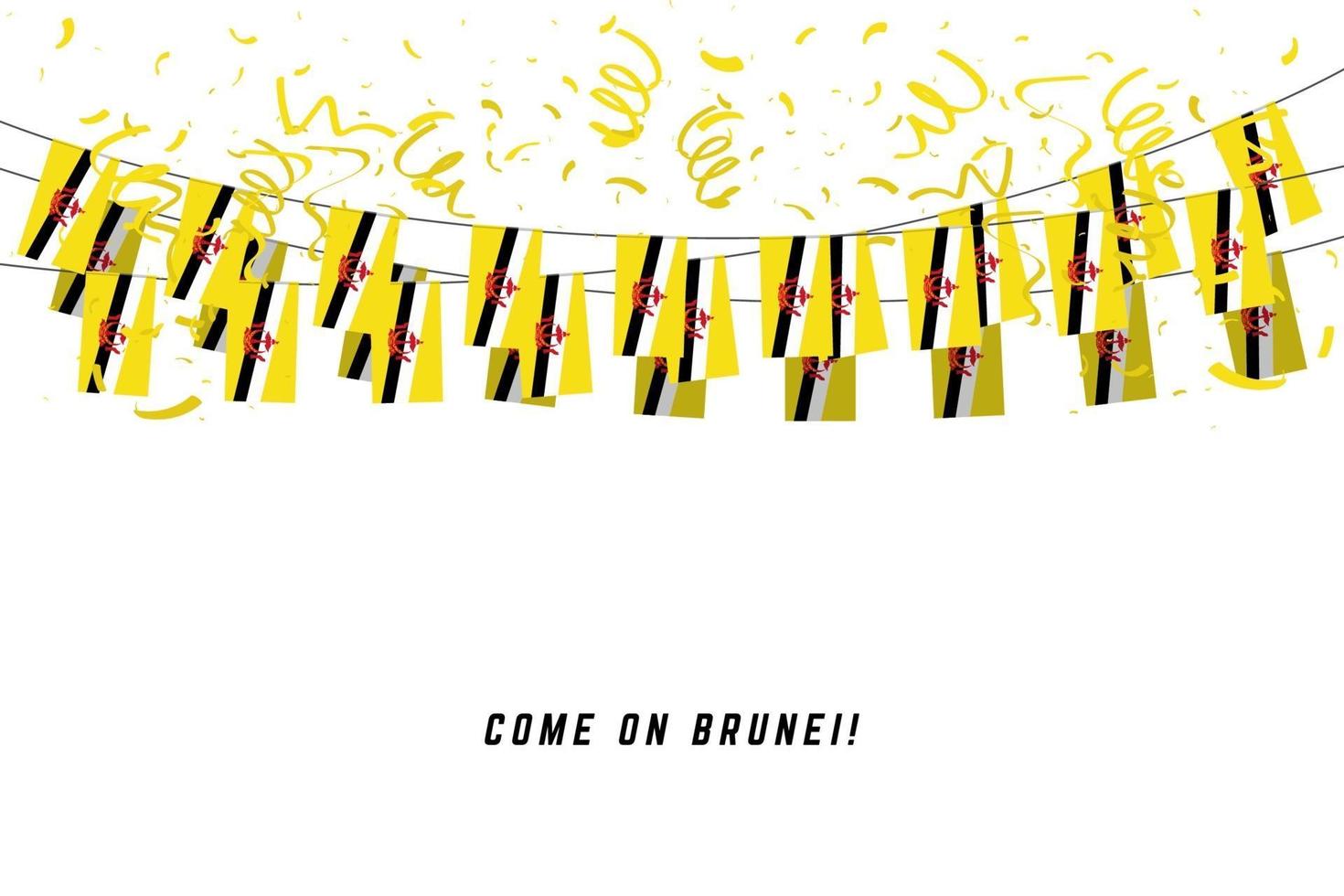 Brunei garland flag with confetti on white background. vector