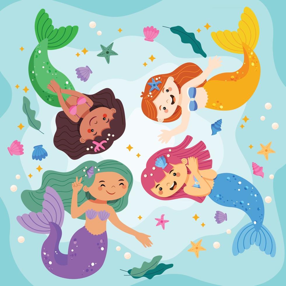 Cute Mermaids Under the Sea vector