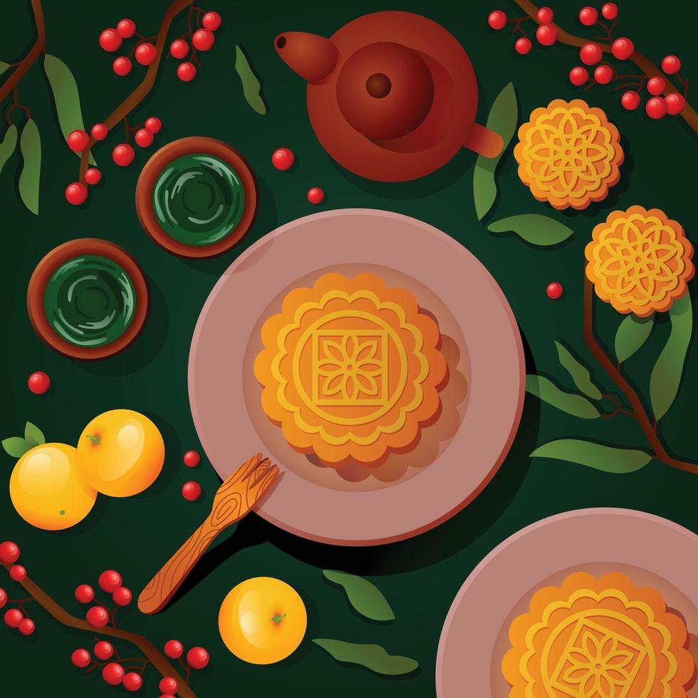 Delicious Moon Cake Mid Autumn Festival vector