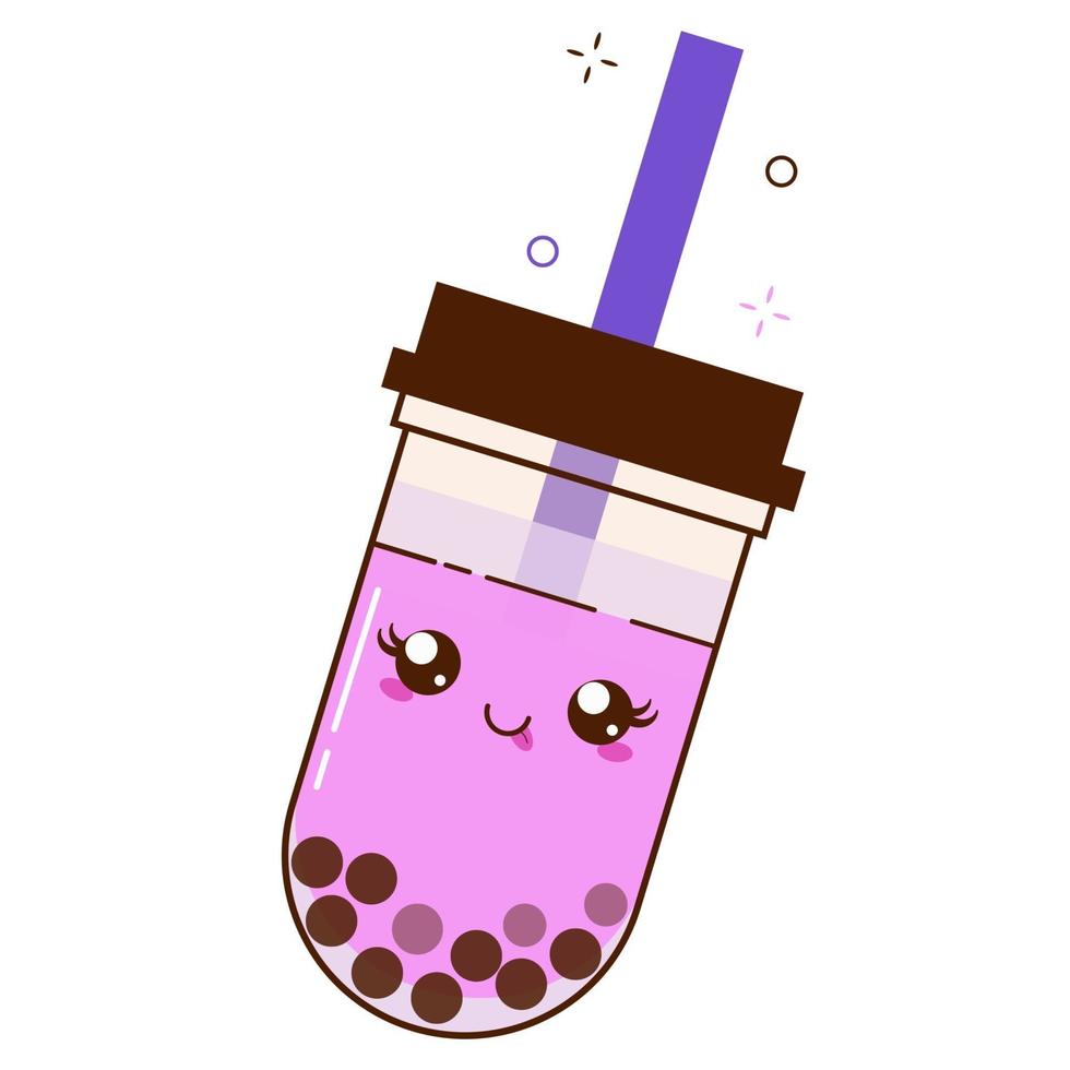 Pink bubble milk tea ads with delicious tapioca black pearls. Cute vector