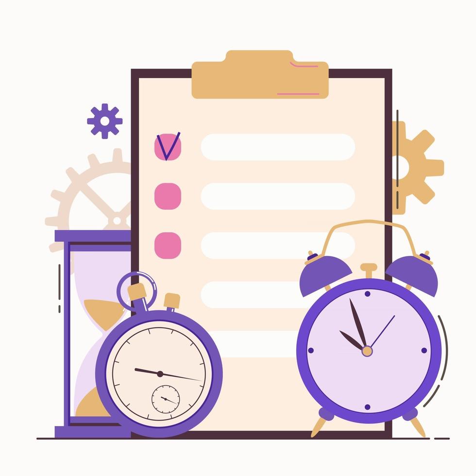 Self discipline flat concept illustration with time management vector