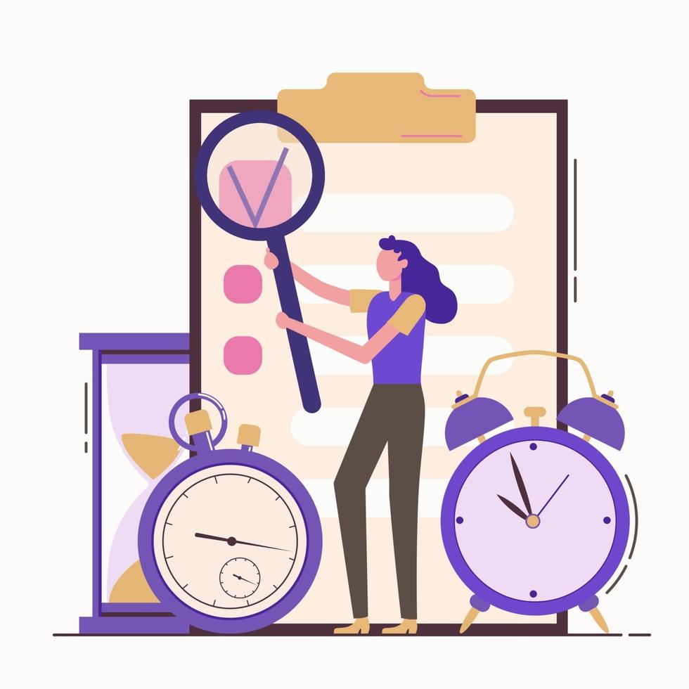 Self discipline flat concept illustration with time mana vector