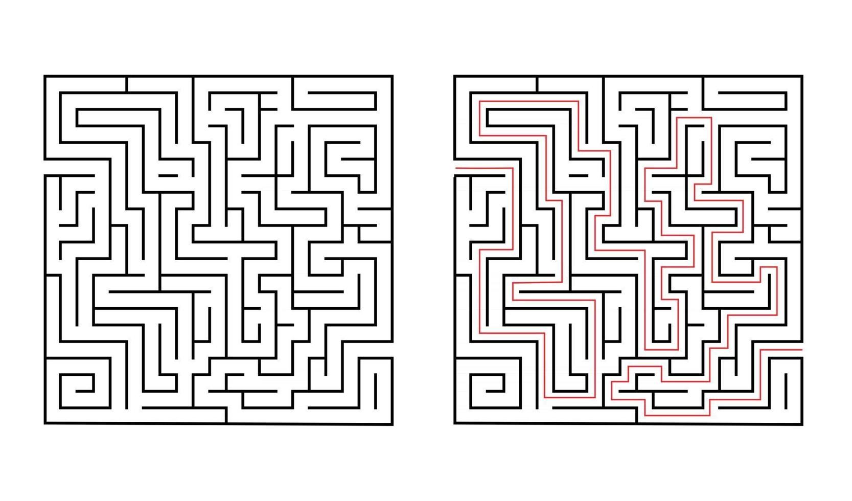 Square labyrinth maze game for children. Logic education vector