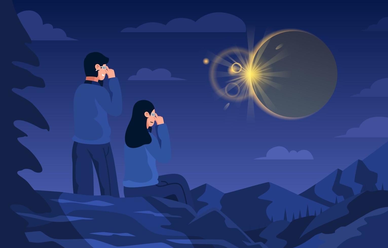 Couple See Solar Eclipse View vector