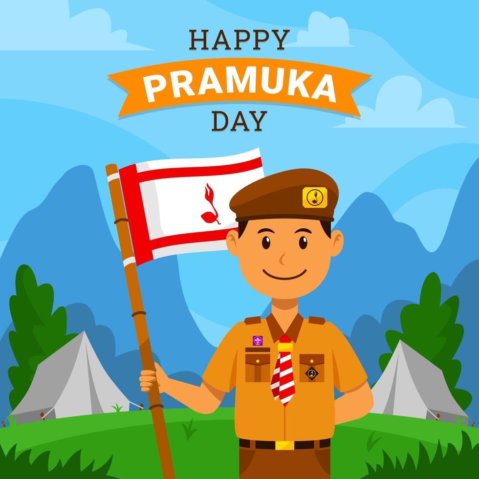 Indonesia Scout Boy Celebrating Pramuka Day vector