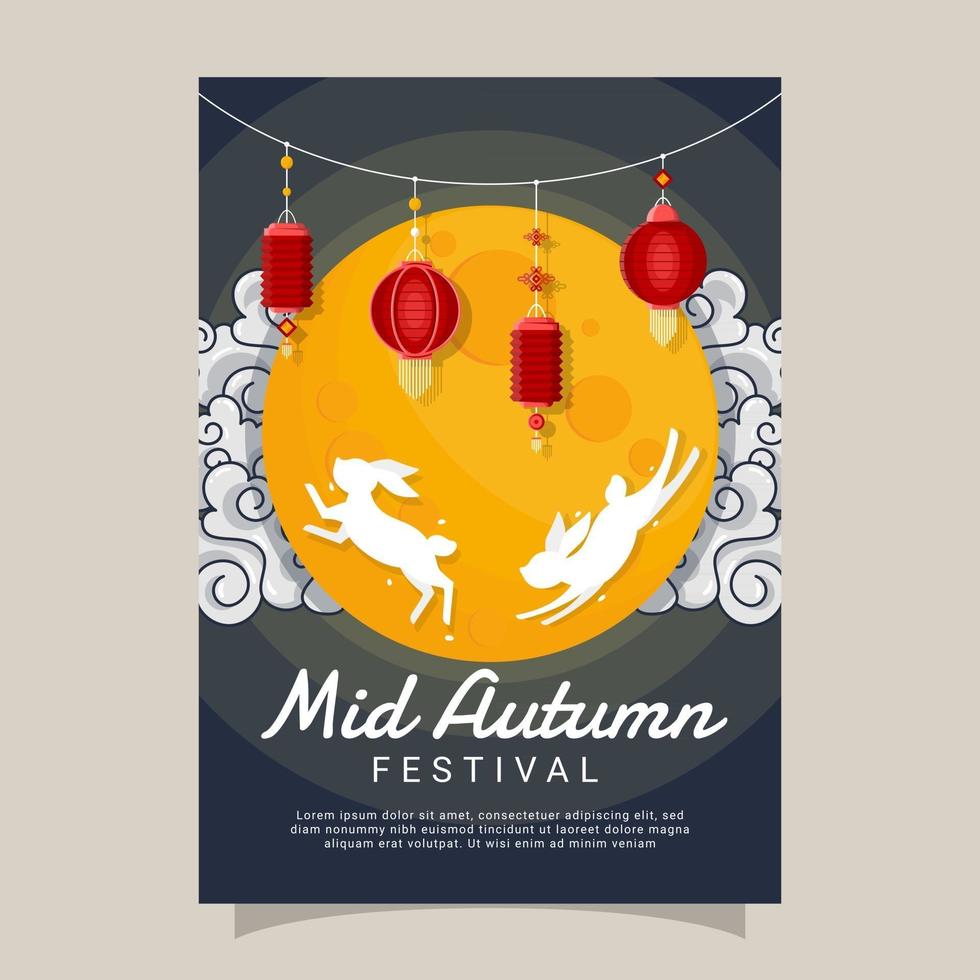 Moon and Rabbit in Mid Autumn Festival Celebration vector