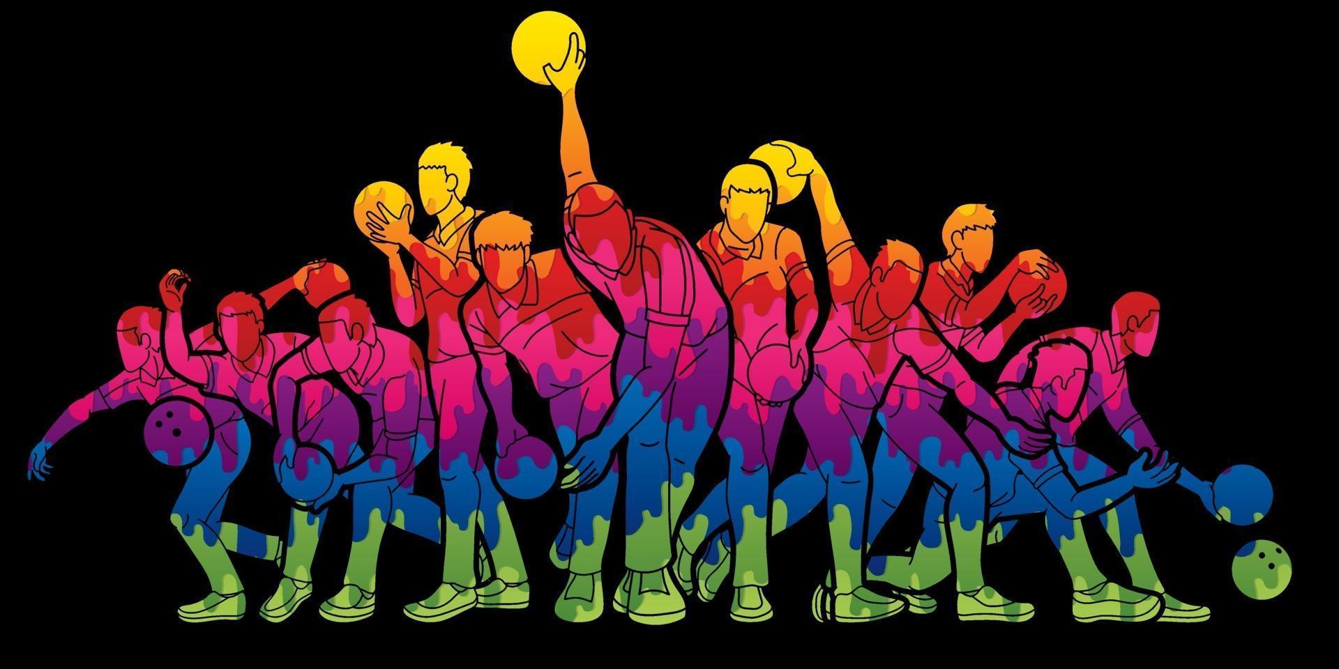 Abstract  Group of Bowling Sport Men Players Vector