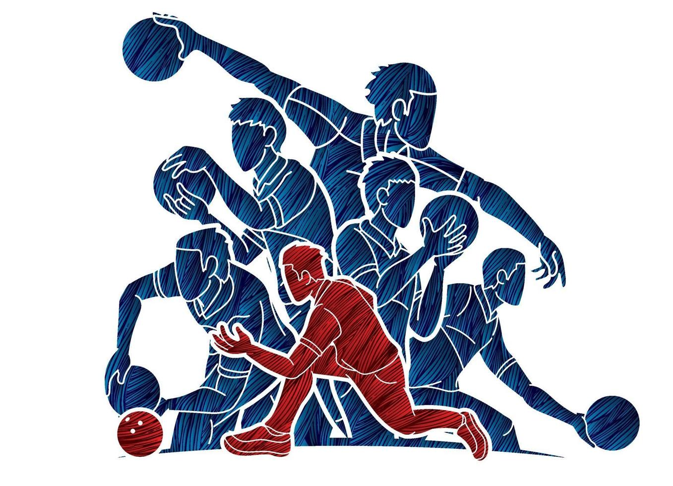 Group of Bowling Sport Men Players Action vector