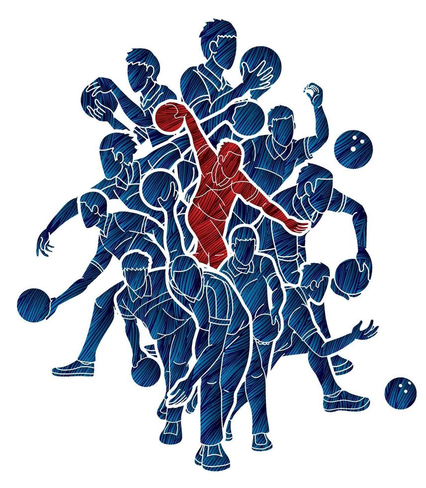 Silhouette Group of Bowling Sport Men Players Vector