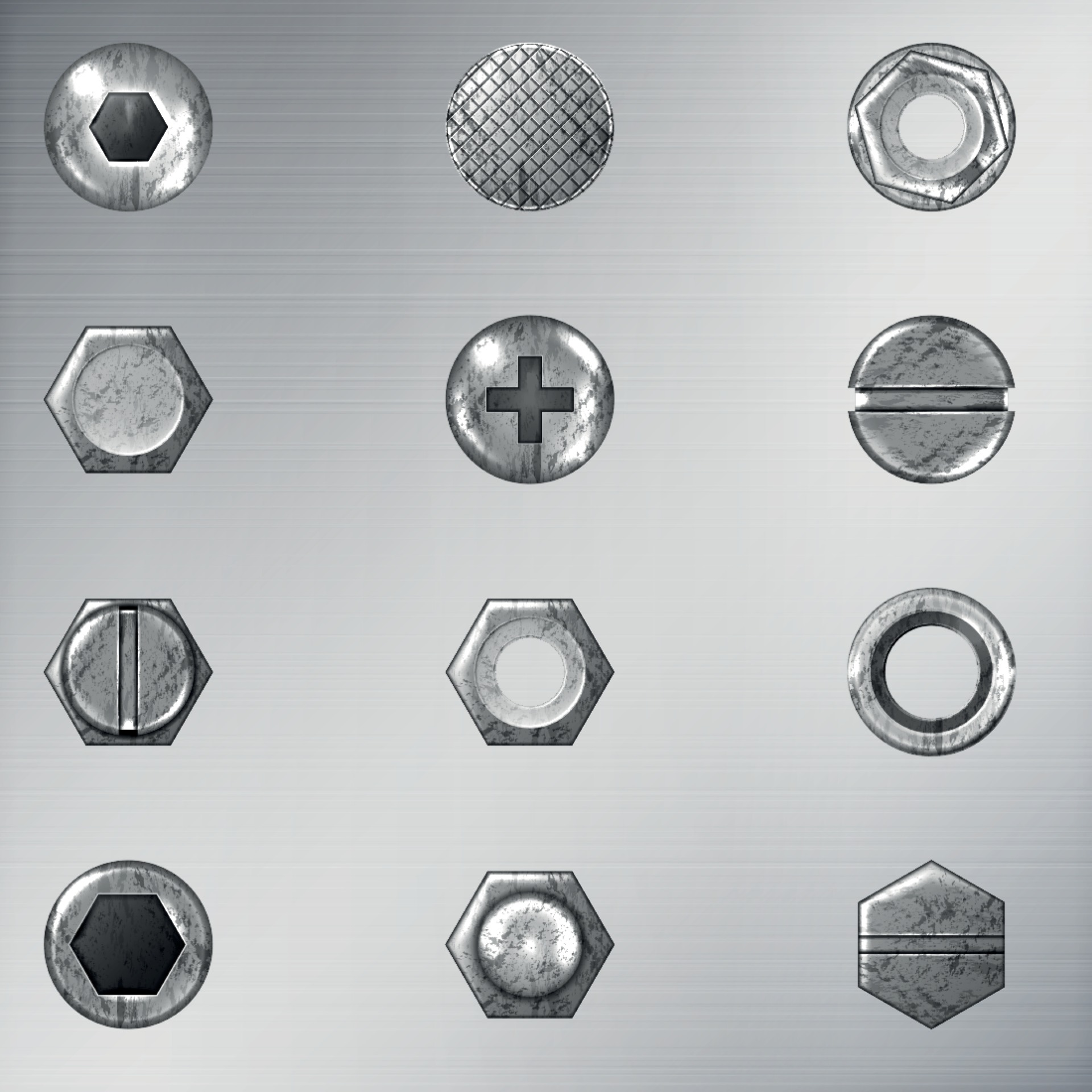 Bolts And Screws Big Set, With Gradient Vector Illustration 3030695