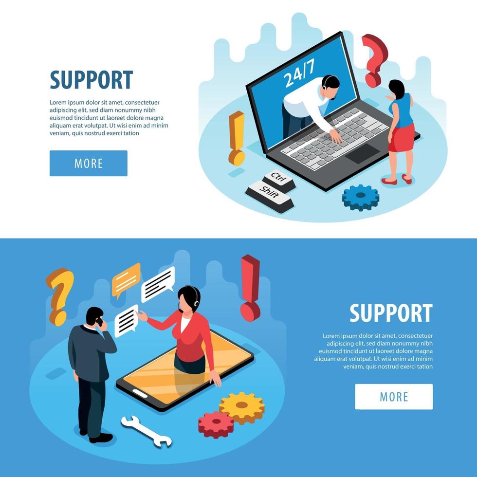 Call Support Horizontal Banners Vector Illustration