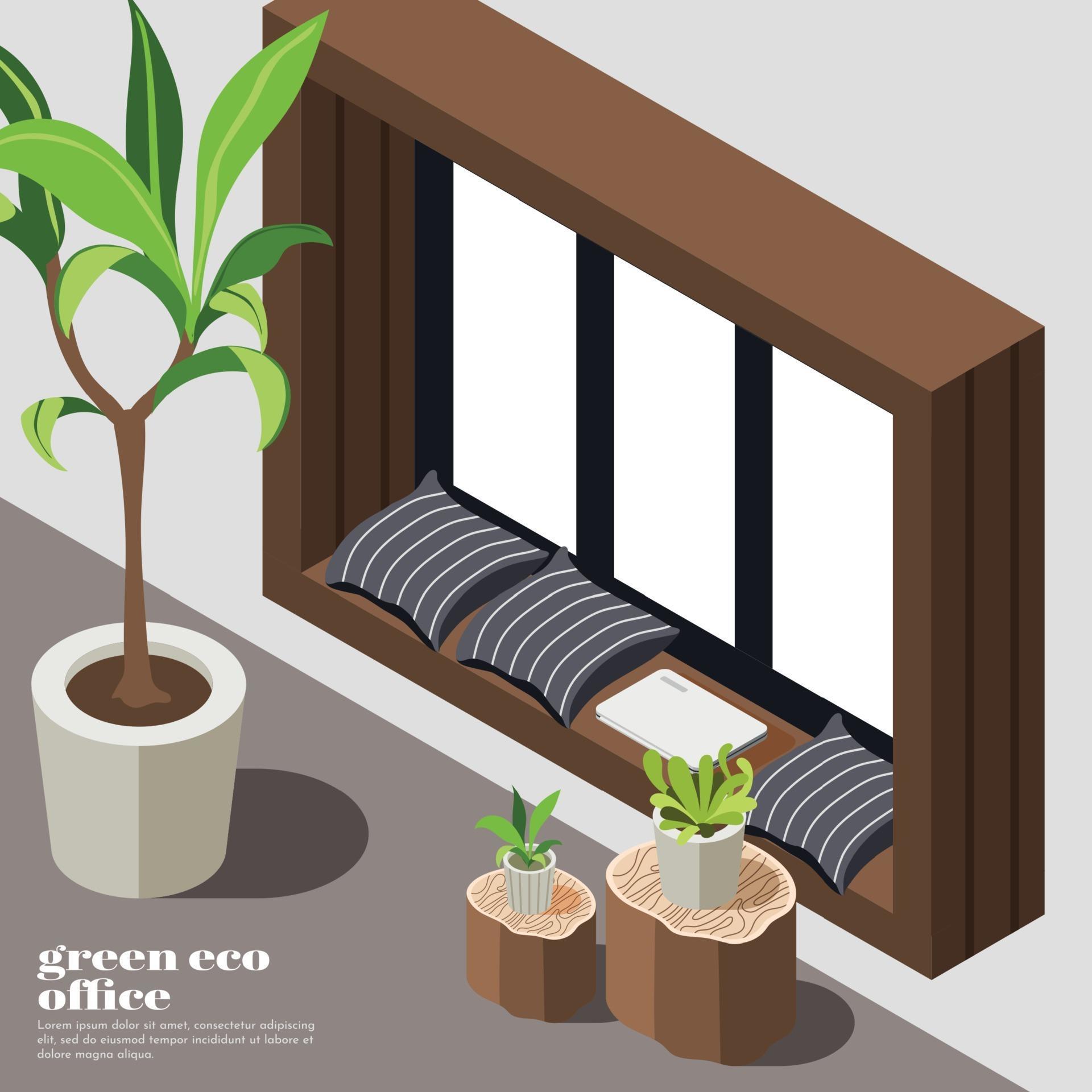 Isometric Green Office Background Vector Illustration 3030770 Vector