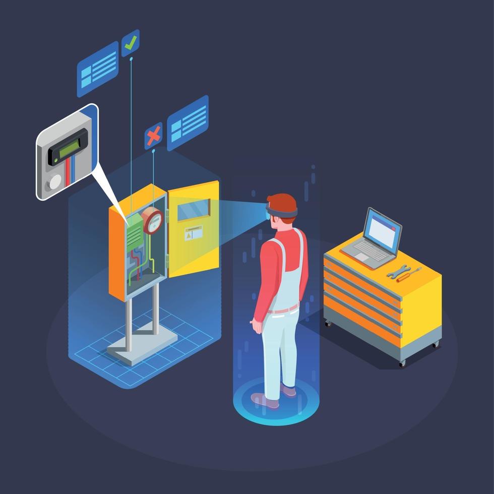 Industrial Augmented Reality Isometric Composition Vector Illustration