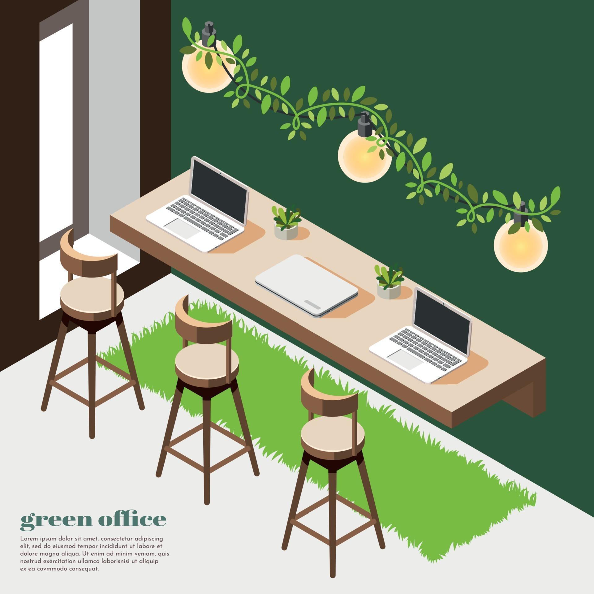 Green Office Isometric Colored Background Vector Illustration 3030772