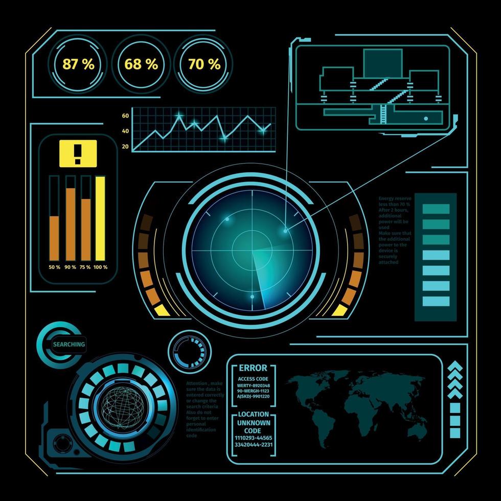 Ilustración de vector de composición de radar de interfaz hud