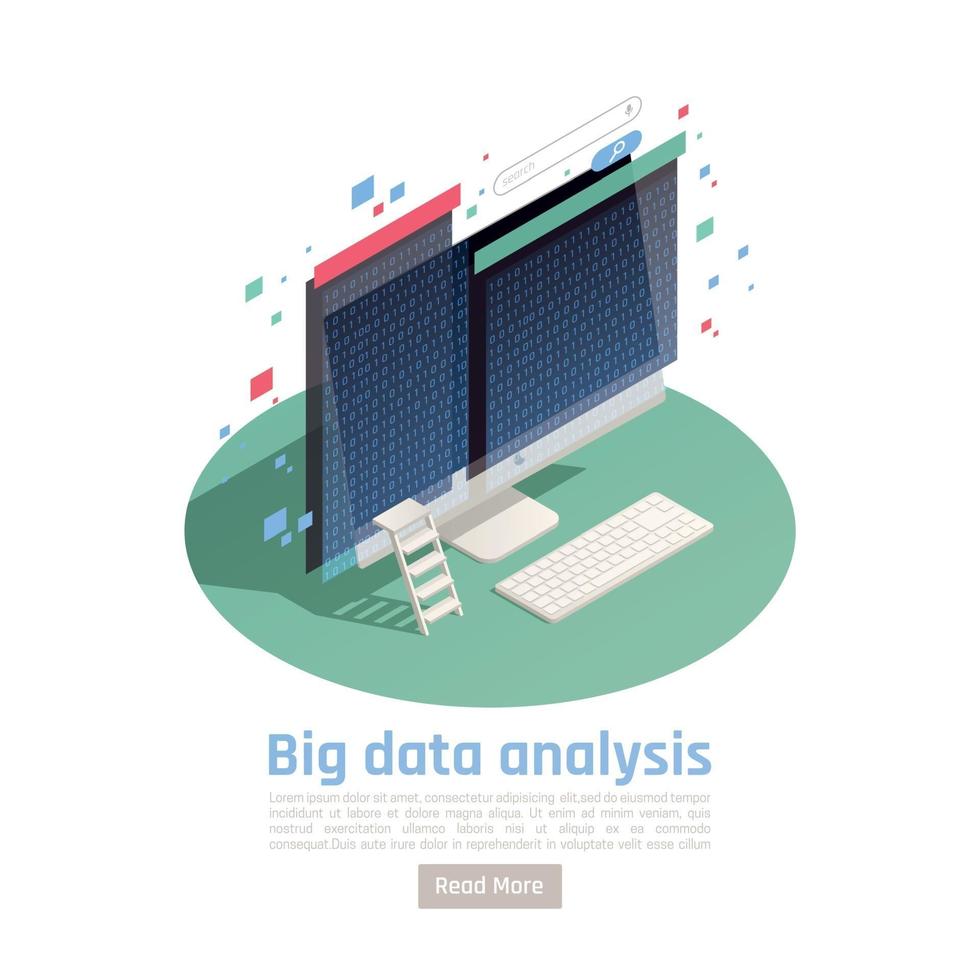 Big Data Analysis Isometric Composition Vector Illustration