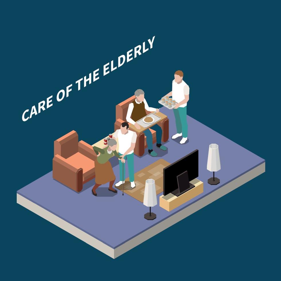 Care Of Elderly Isometric Composition Vector Illustration
