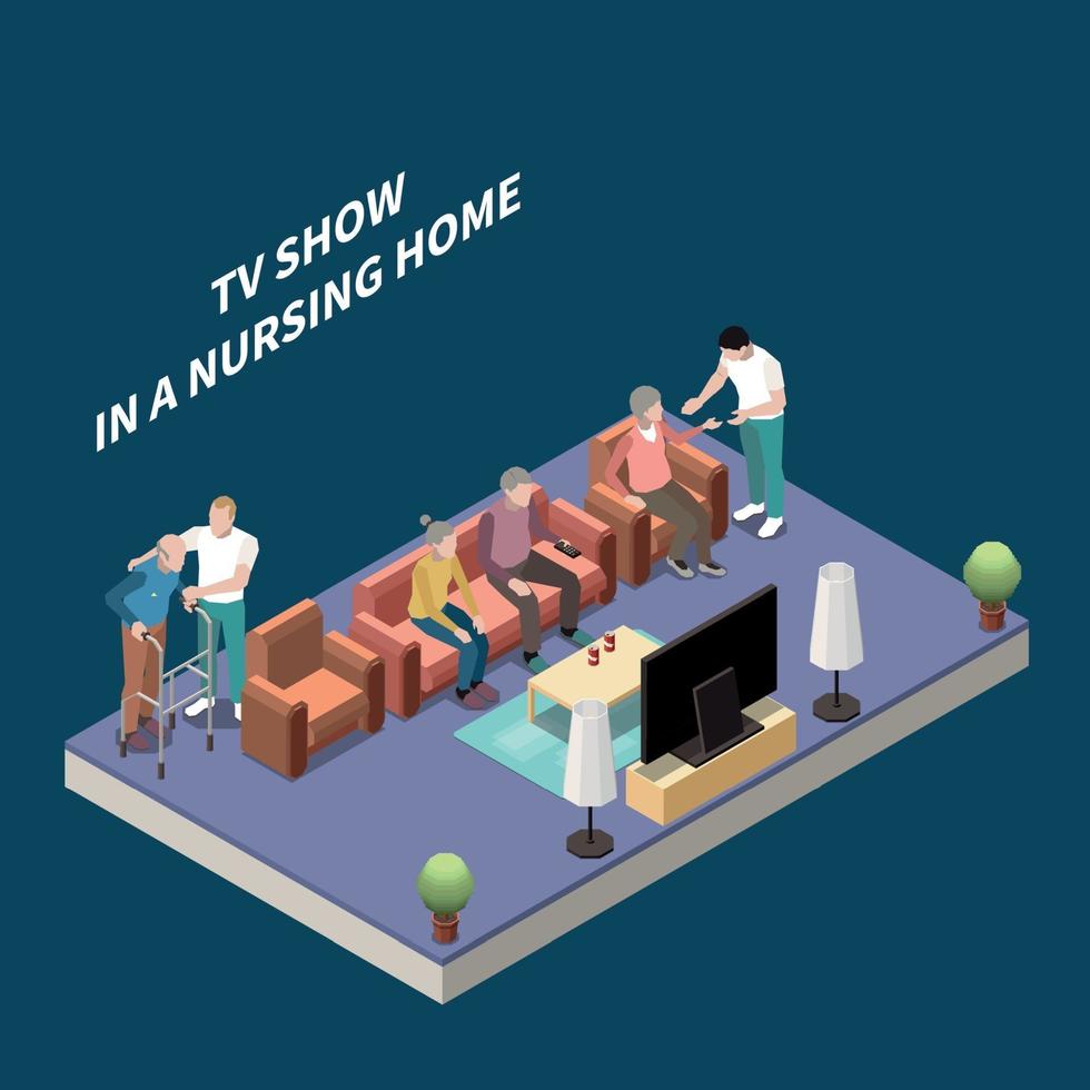 TV Show In Nursing Home Vector Illustration