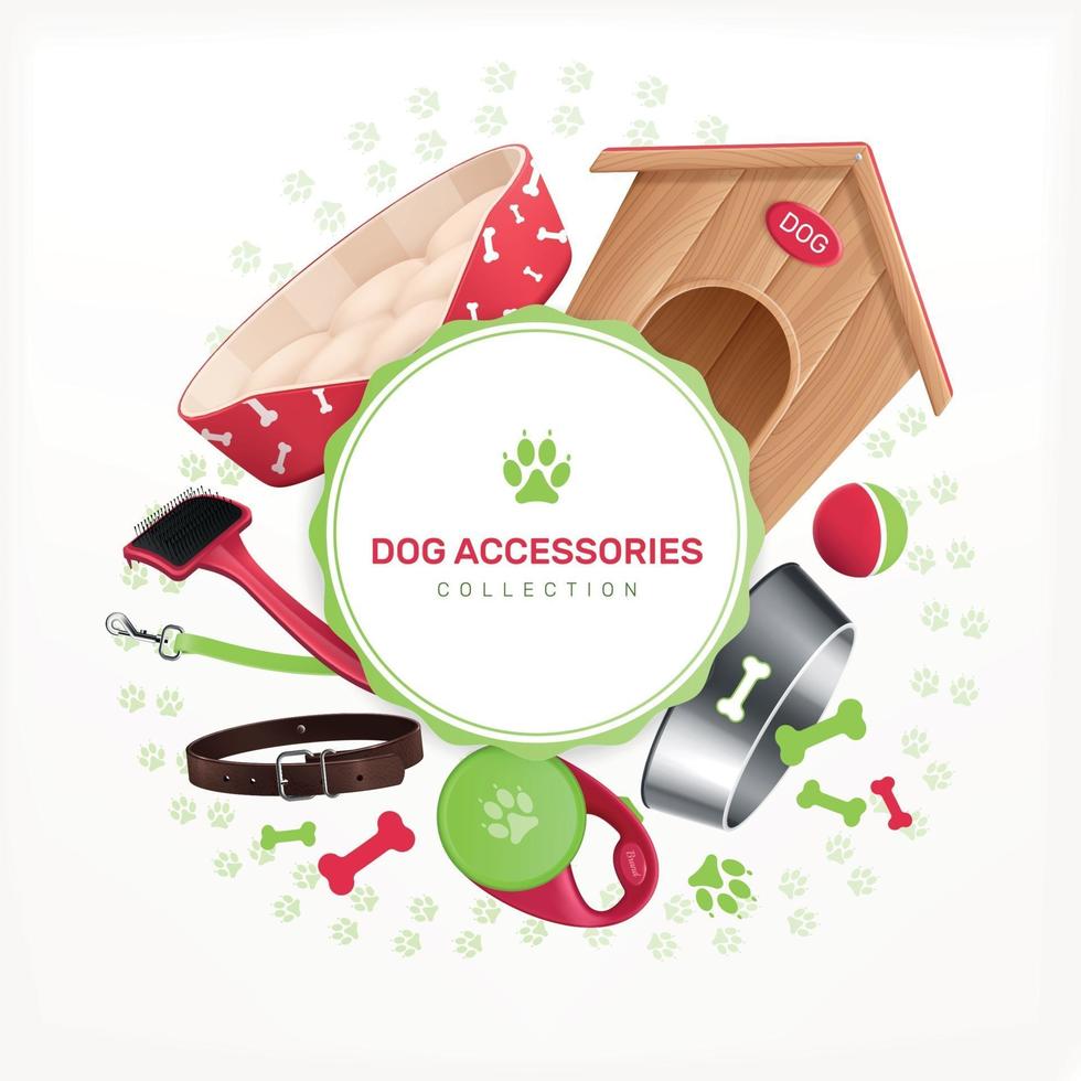 Dog Accessories Decorative Round Frame Vector Illustration