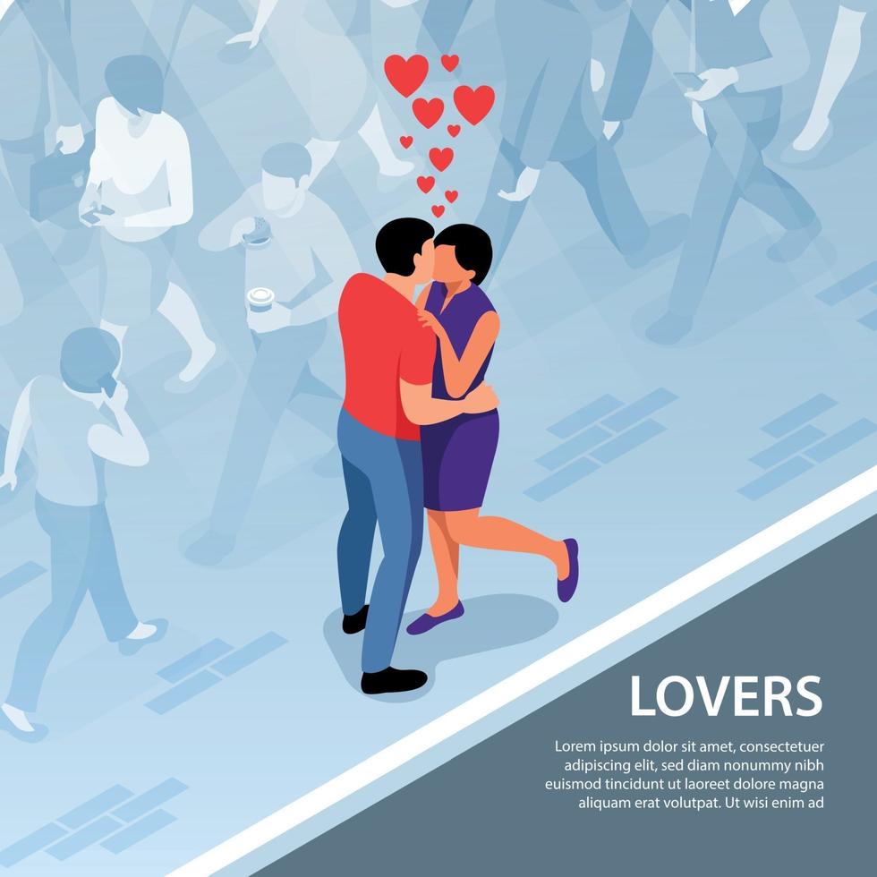 Lovers On Street Background Vector Illustration