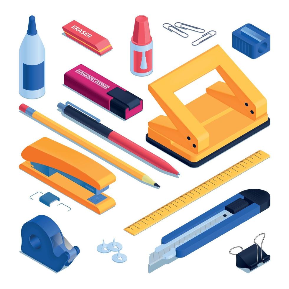 Office And School Stationery Set Vector Illustration