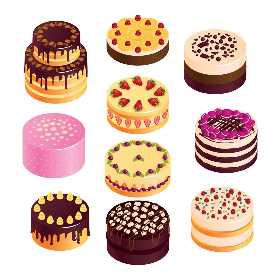 Birthday Cake Icons Set Vector Illustration