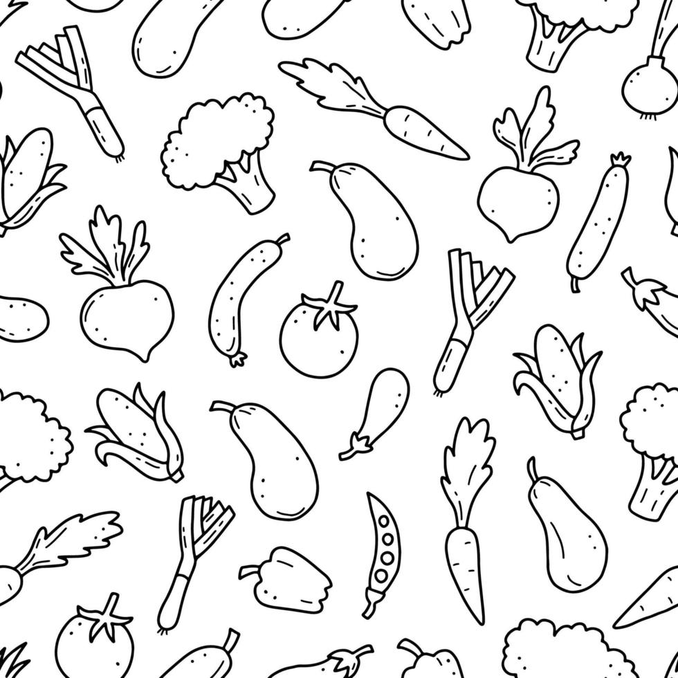 Hand drawn seamless pattern of vegetables. Vector illustration.