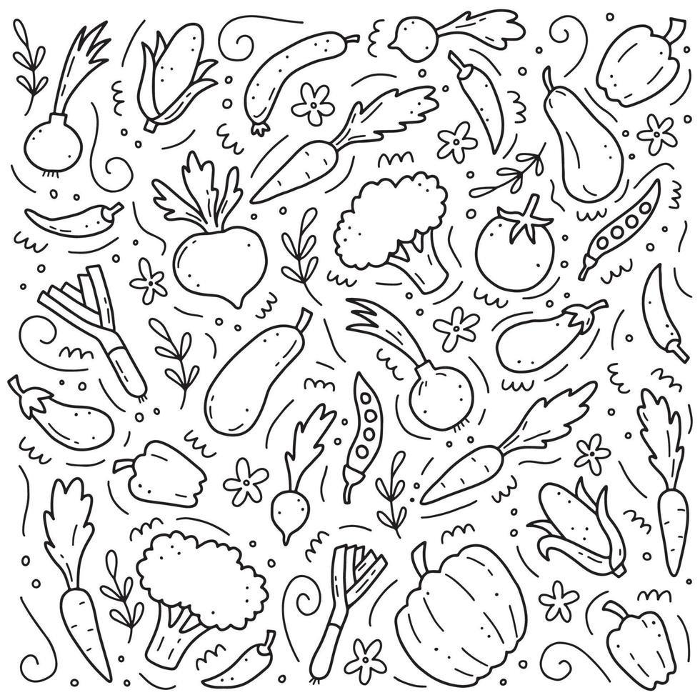 Hand drawn set of vegetables. Vector illustration of doodle skecth