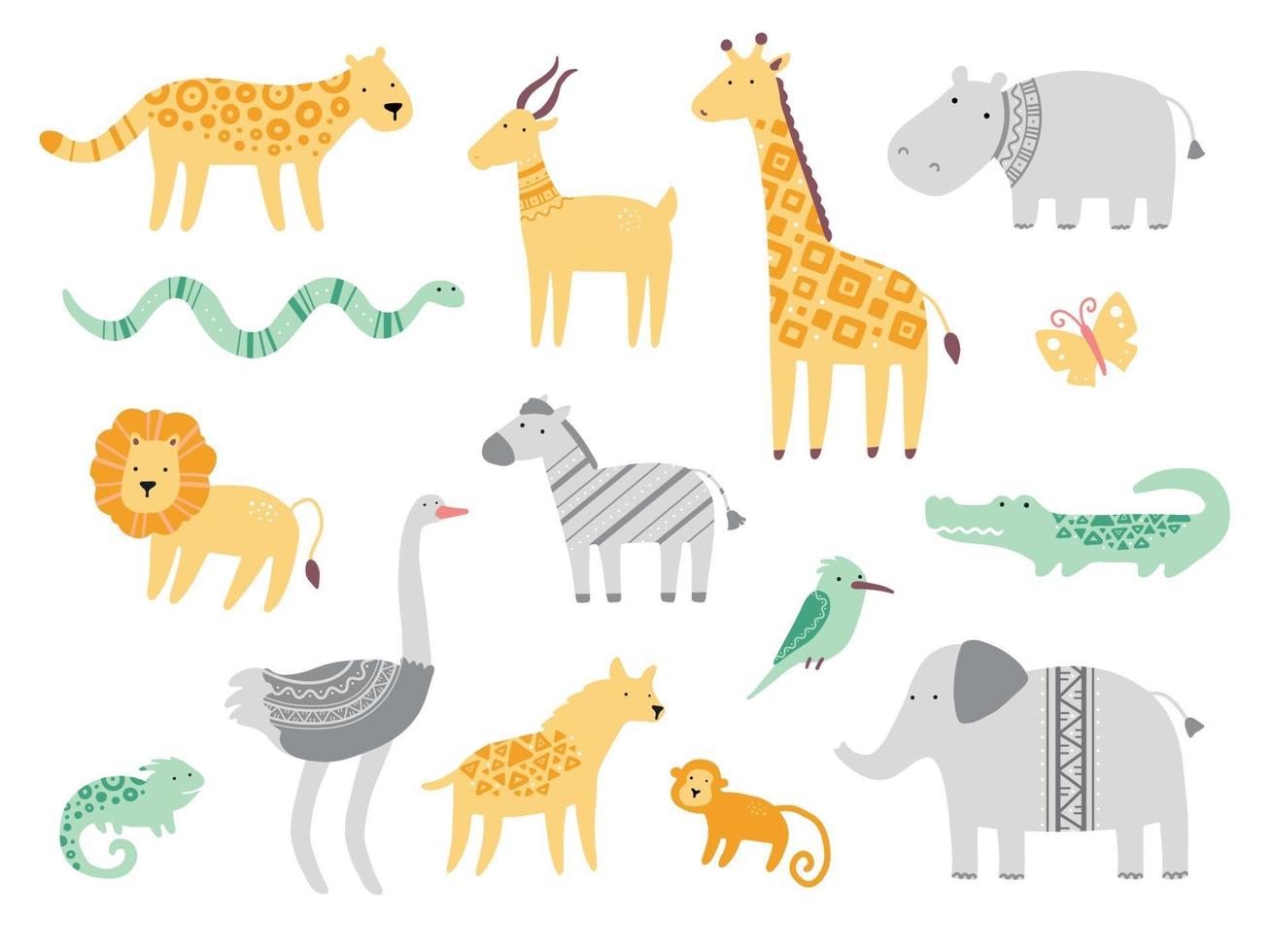 Set of cute african zoo animals vector