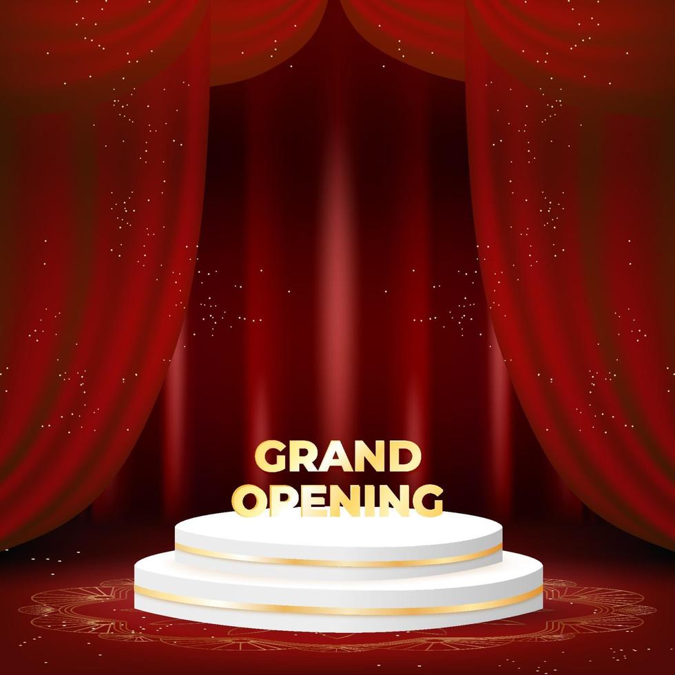 grand opening banner with podium on red background. vector