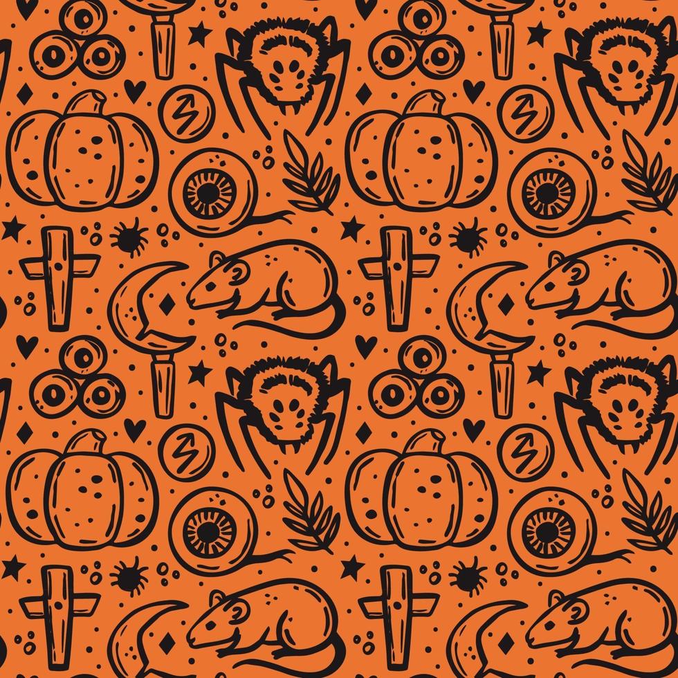 Halloween Day of dead seamless pattern Pumpkin spider rat knife vector