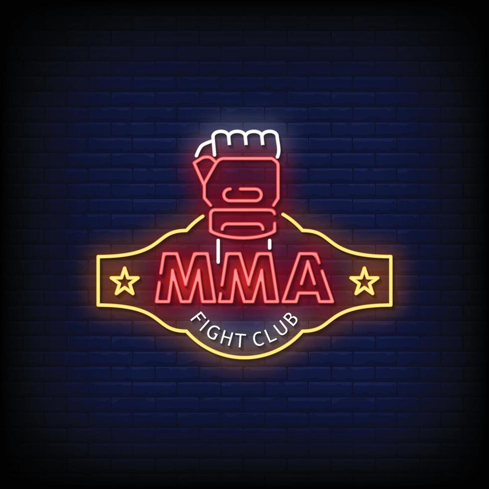 MMA Fight Club Neon Signboard On Brick Wall vector